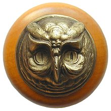 Notting Hill NHW-711M-AB Wise Owl Wood Knob in Antique Brass /Maple wood finish